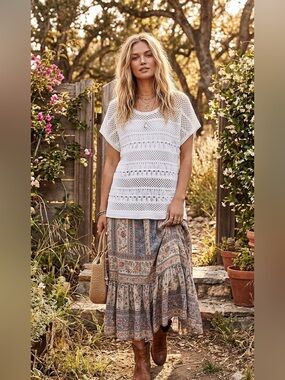 🌸Dressbarn white Crochet Open Weave Short Sleeve Sweater Top XL New
